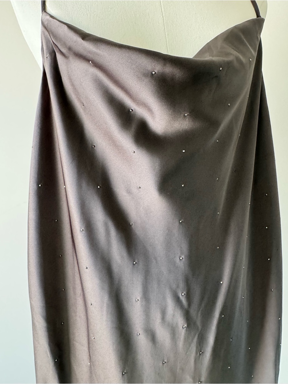 Black Satin Slip Dress with Subtle Crystal Embellishments size XL - Picture 2 of 8